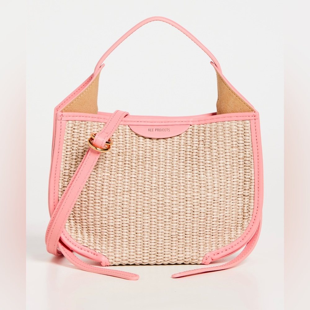 NIB Ree Projects Helene Hobo Mini Raffia Bag in Peach
